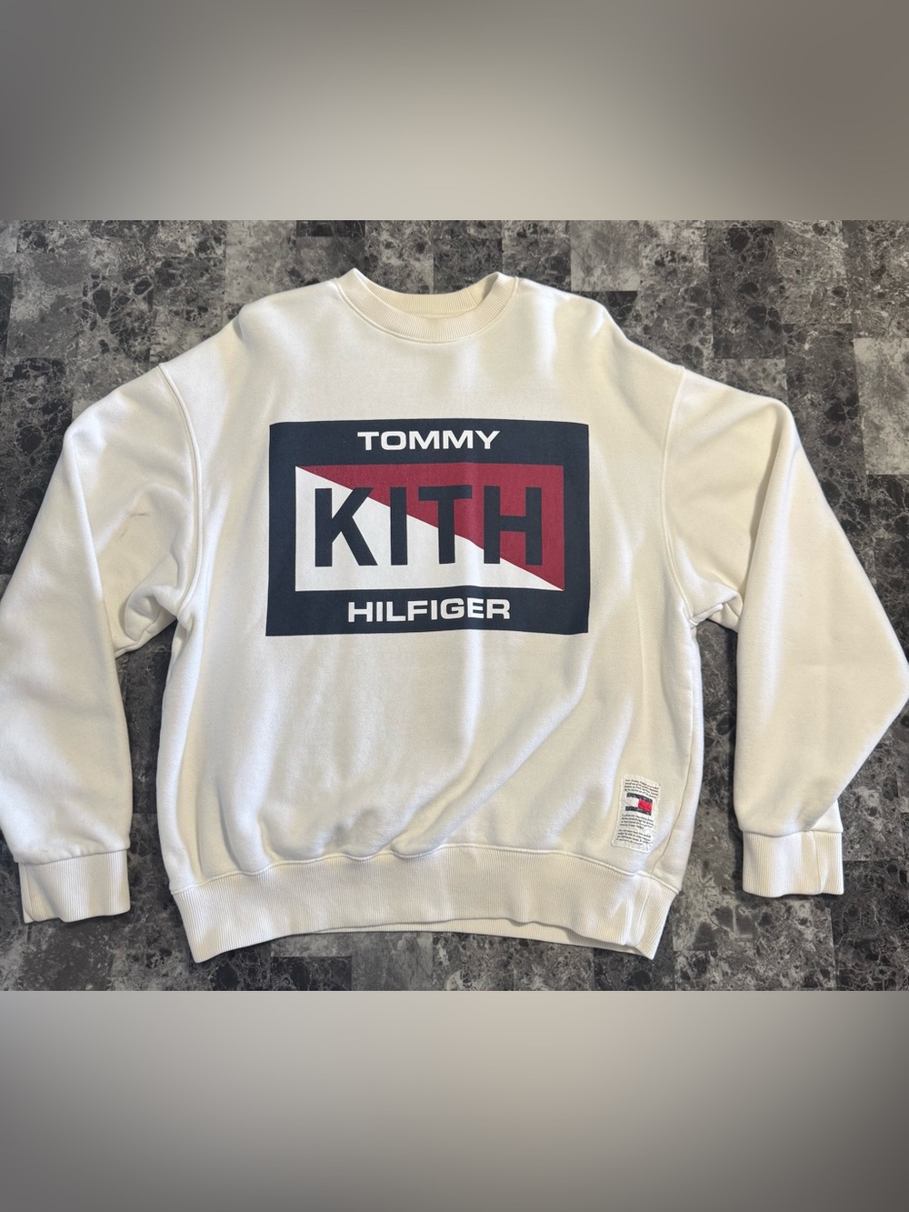 Kith x Tommy Hilfiger Cream Crewneck with Navy and Burgundy Logo